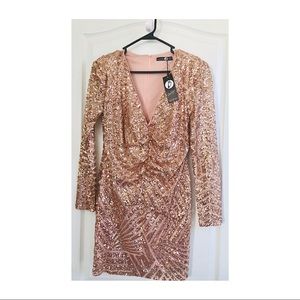 Boohoo Rose Gold Sequin Party Dress
